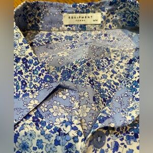 Blue floral Equipment silk sleeveless button front dress